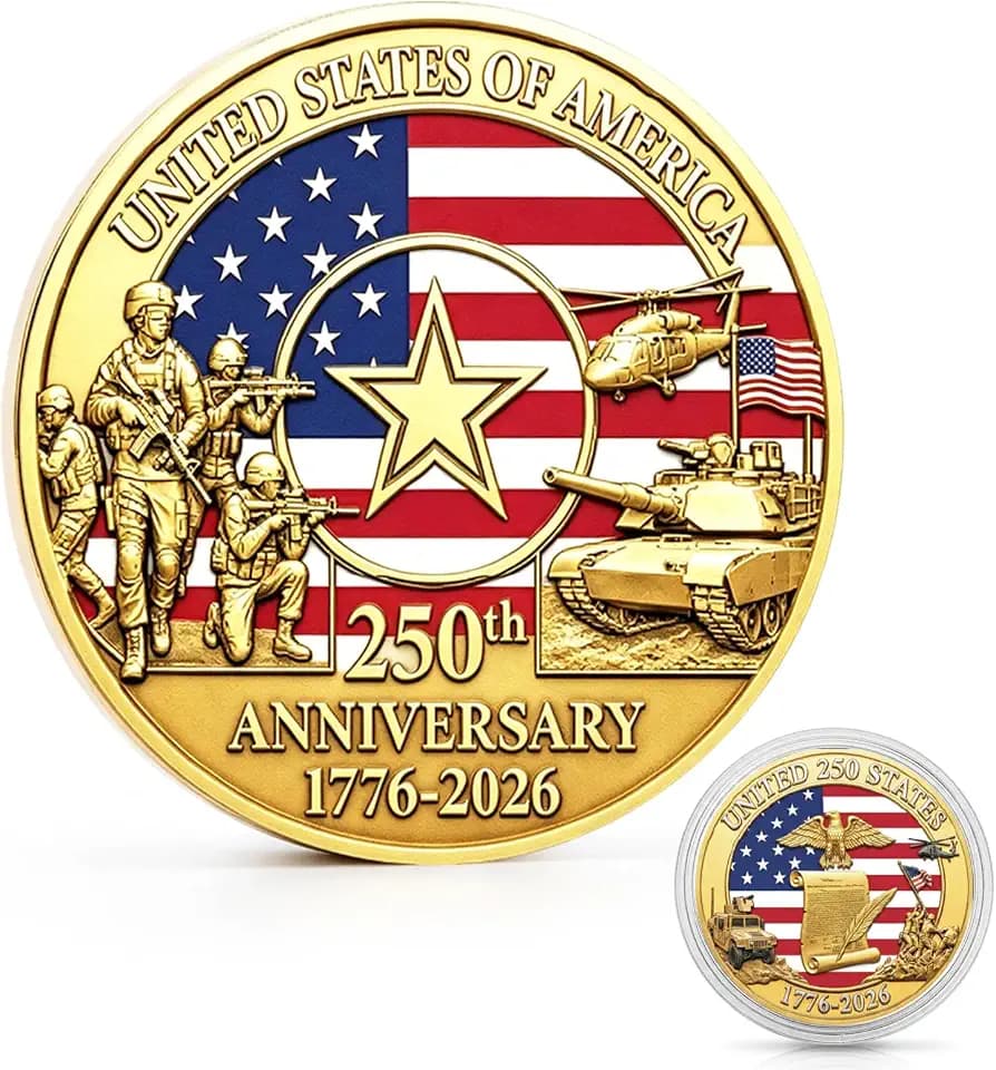 250th Anniversary Commemorative Coin – Patriotic Double‑Sided High Relief Military Challenge Coin (Gold)